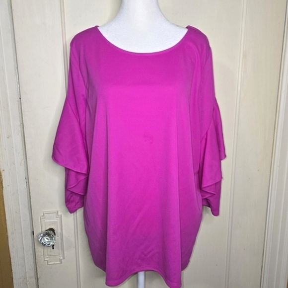 Eloquii Pink Layered Ruffled Sleeve Pullover Tunic Top Size 18/20 - Picture 1 of 7